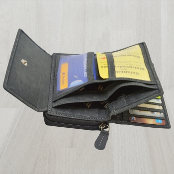 Damen Wild Leder Geldbeutel in 6 Farben mit RFID Schutz (Schwarz)